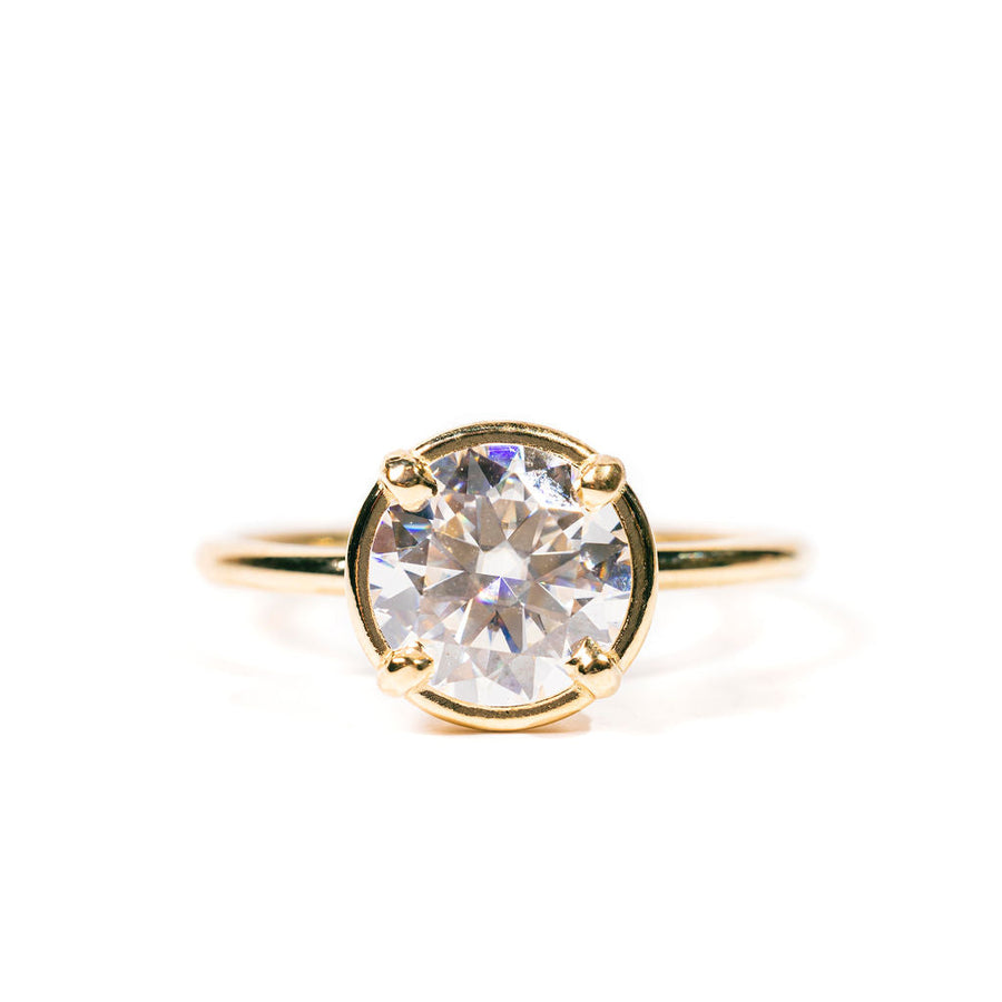 Smooth Shine Bright | 2ct Round Moissanite Golden Halo Engagement Ring Ready To Ship - MTD