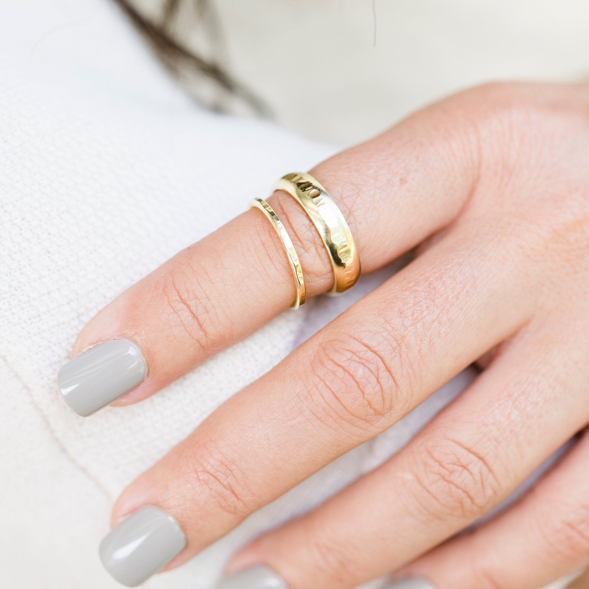 Bright Light Hammered Wedding Band Set - MTD