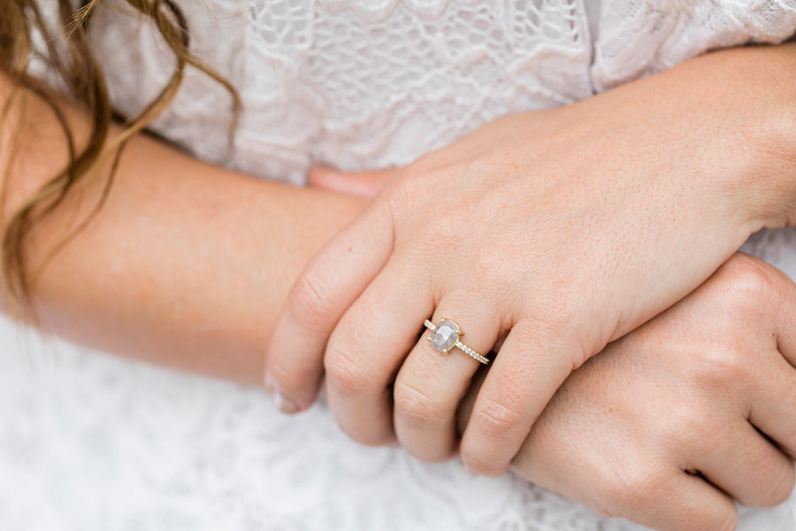 Salt and Pepper Oval on Pave Diamond Band - Melissa Tyson Designs