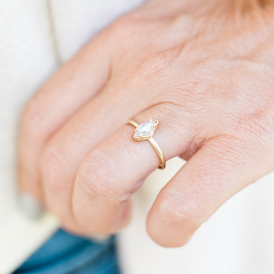 Flying | Kite Diamond Rose Cut Light Gray Icy Engagement Ring - MTD