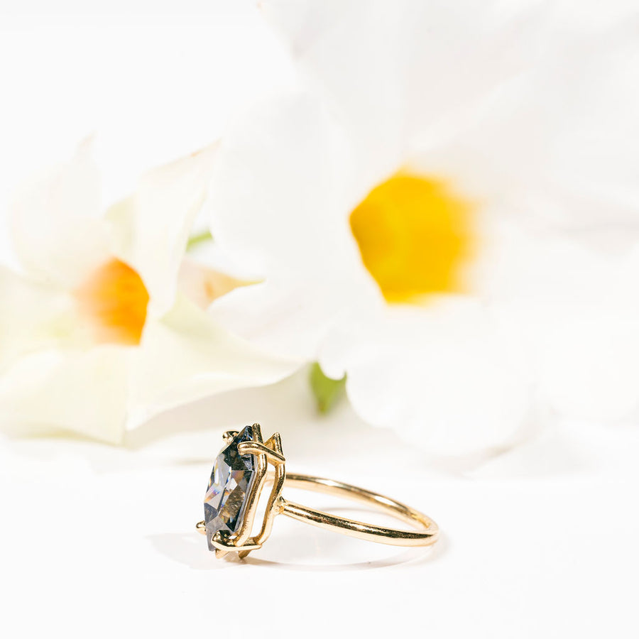 Josephine in Fancy Gray | Moissanite Elongated Hexagon Engagement Ring - MTD