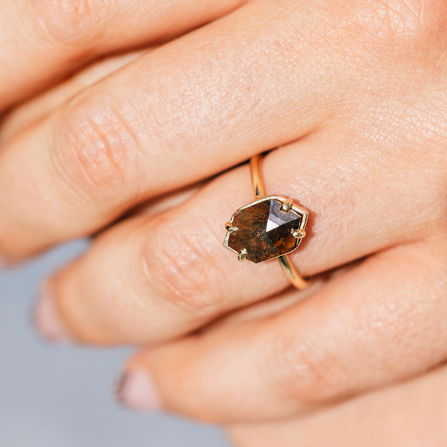 Donella Elongated Hexagon Salt and Pepper Diamond Ring - MTD