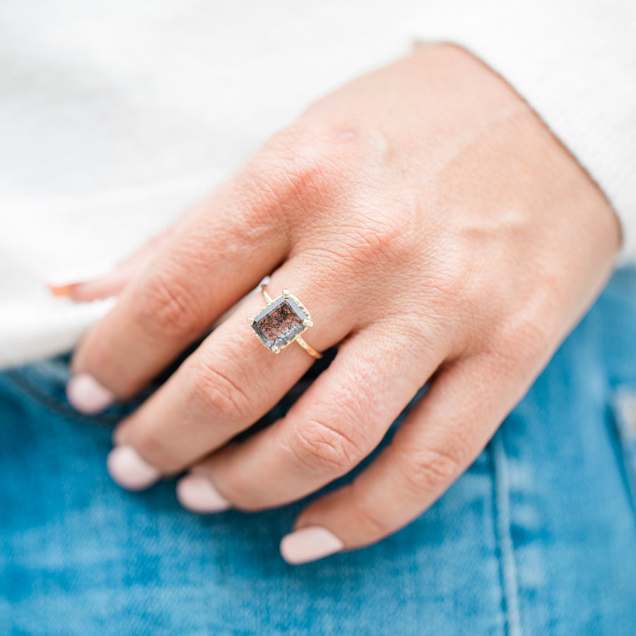 Nightshades | Black Tourmalated Quartz Engagement Ring - Melissa Tyson Designs