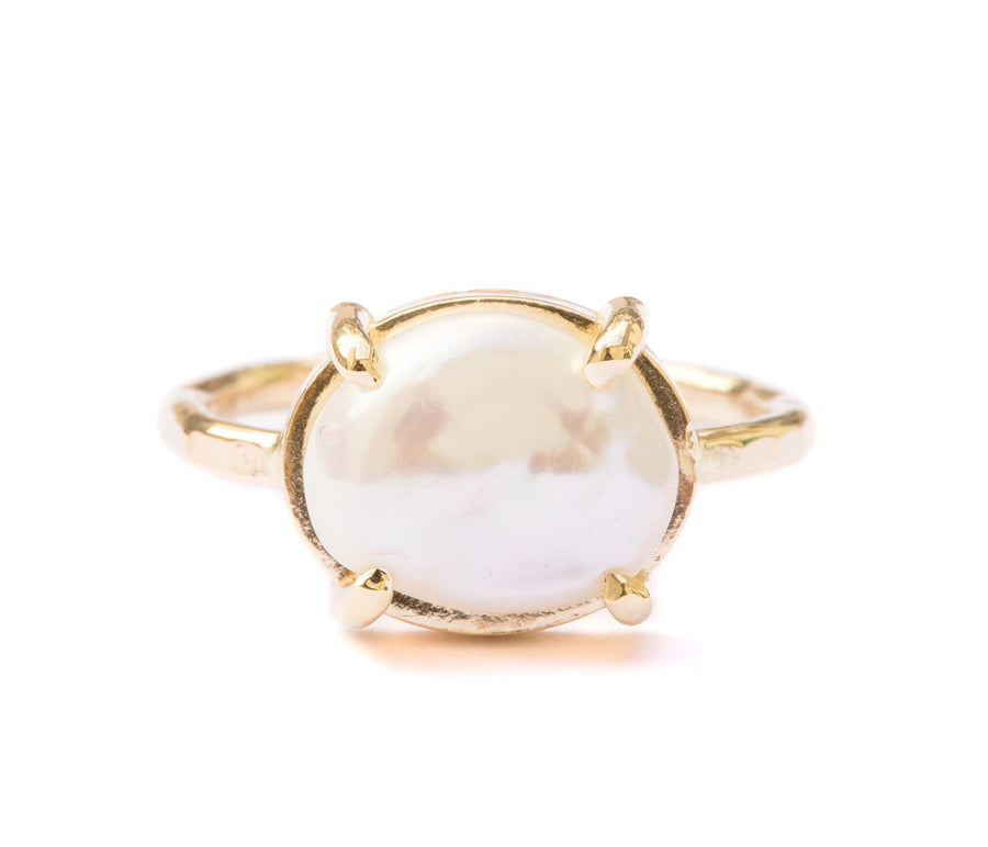 Aloha Clouds | White Keshi Pearl Engagement Ring - MTD