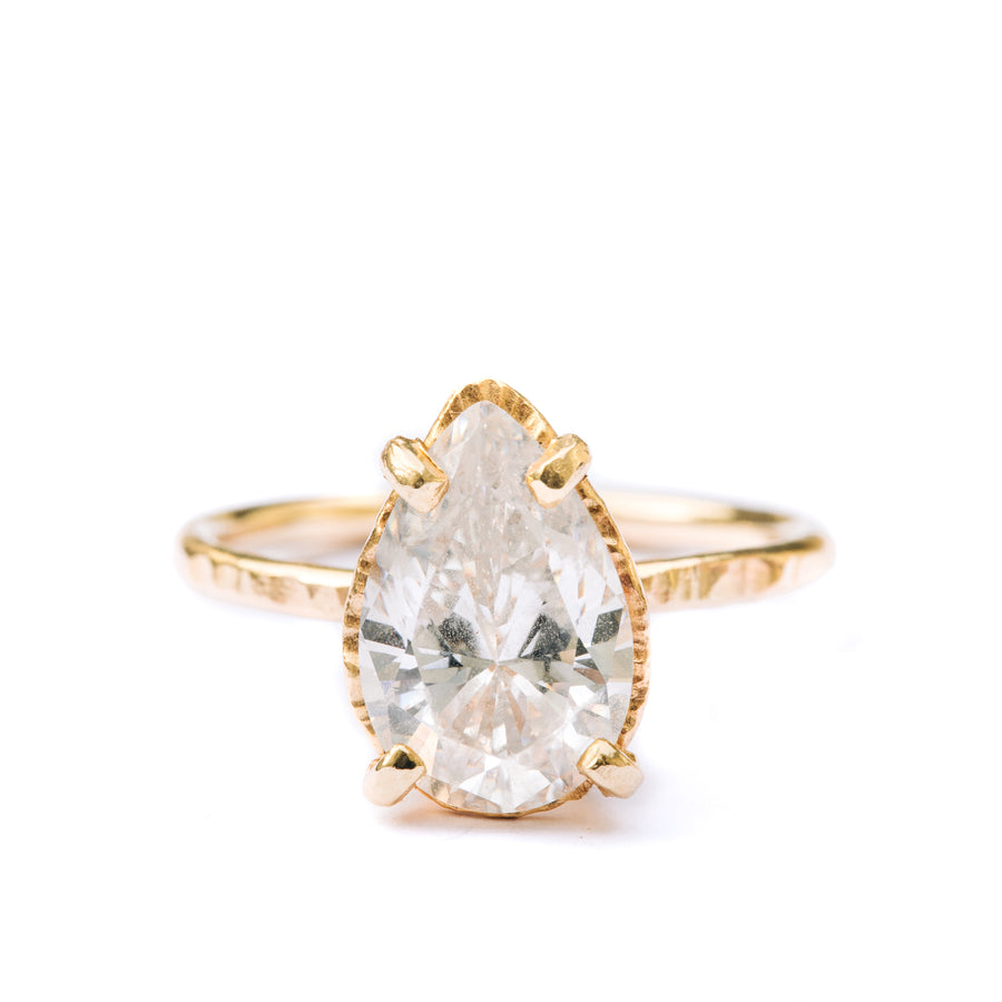 Moissanite Hammered Halo Ring | Summer Rain Pear ring | MTD