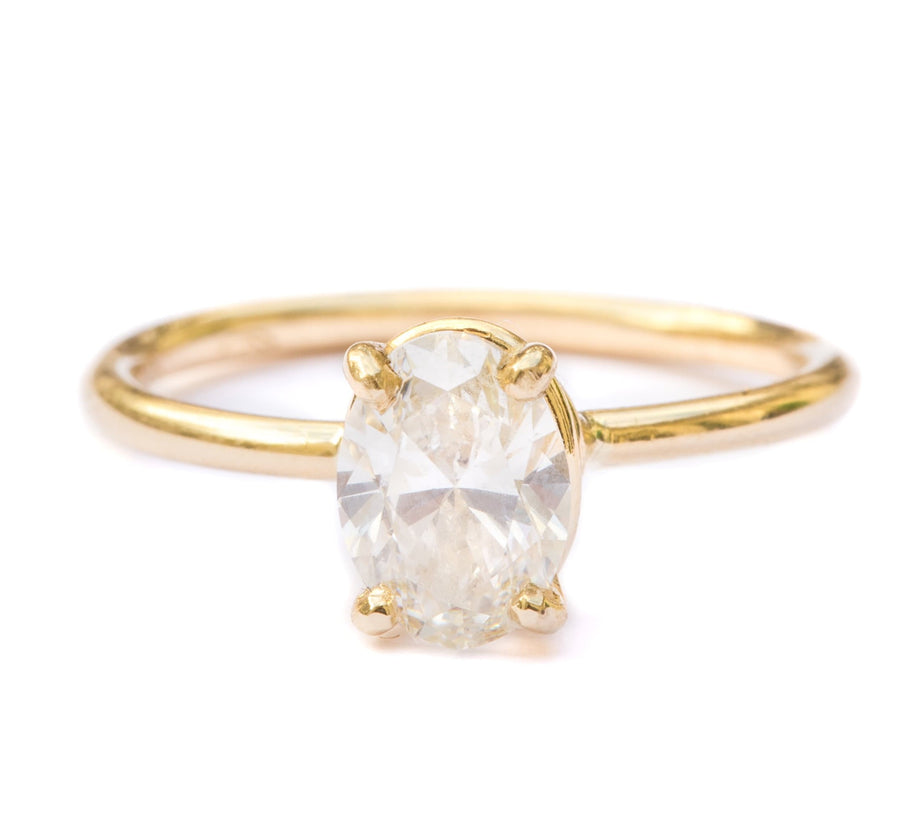 Ellie | Oval Engagement Ring Hammered Gold Band - MTD