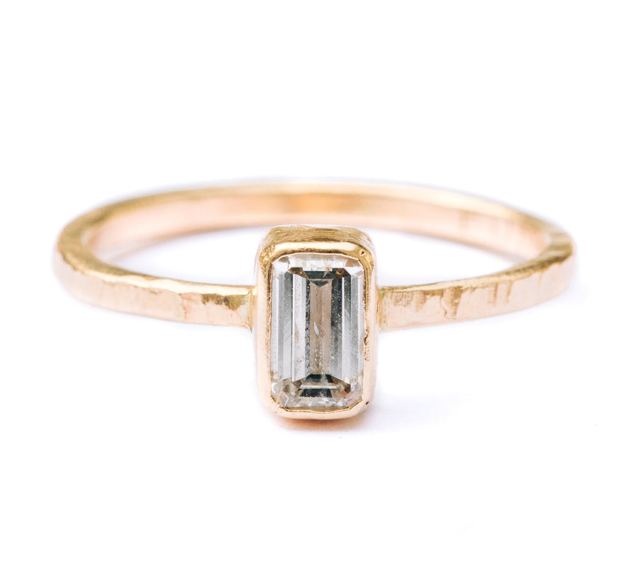 Cameron | Emerald Cut Diamond Engagement Ring Hammered 14k Gold - MTD