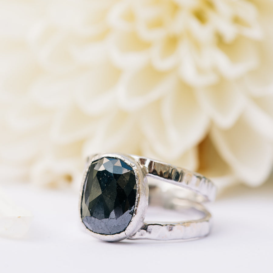 Mysterious | Elongated Cushion Cut Black Rose Cut Diamond Split Band Engagement Ring - MTD