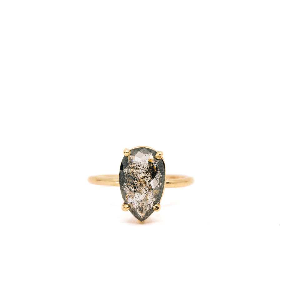 Luna | Salt & Pepper Pear Diamond Thin Delicate Recycled 14k Gold Band Engagement Ring - MTD