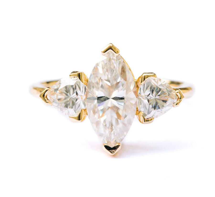 Marquise Three Stone Ring | Trillion Stone Gold Ring | MTD