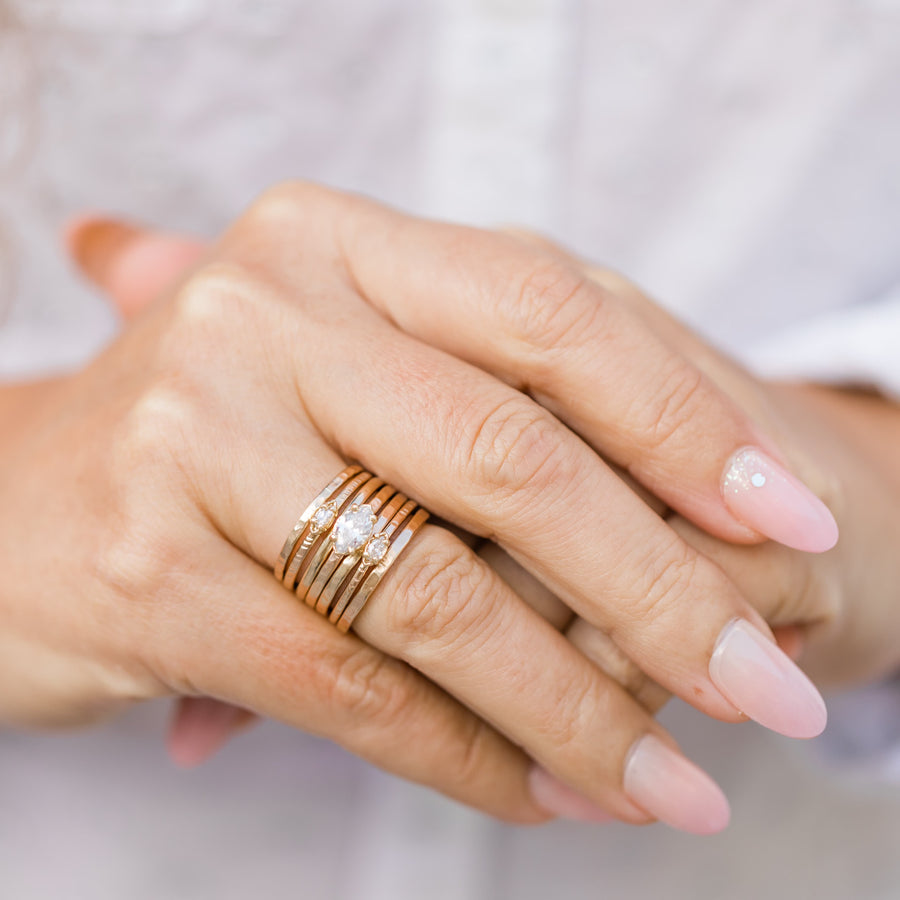Diane | Thin Hammered Stacking Rings with Diamonds 14k Recycled Gold Engagement Ring Set - MTD