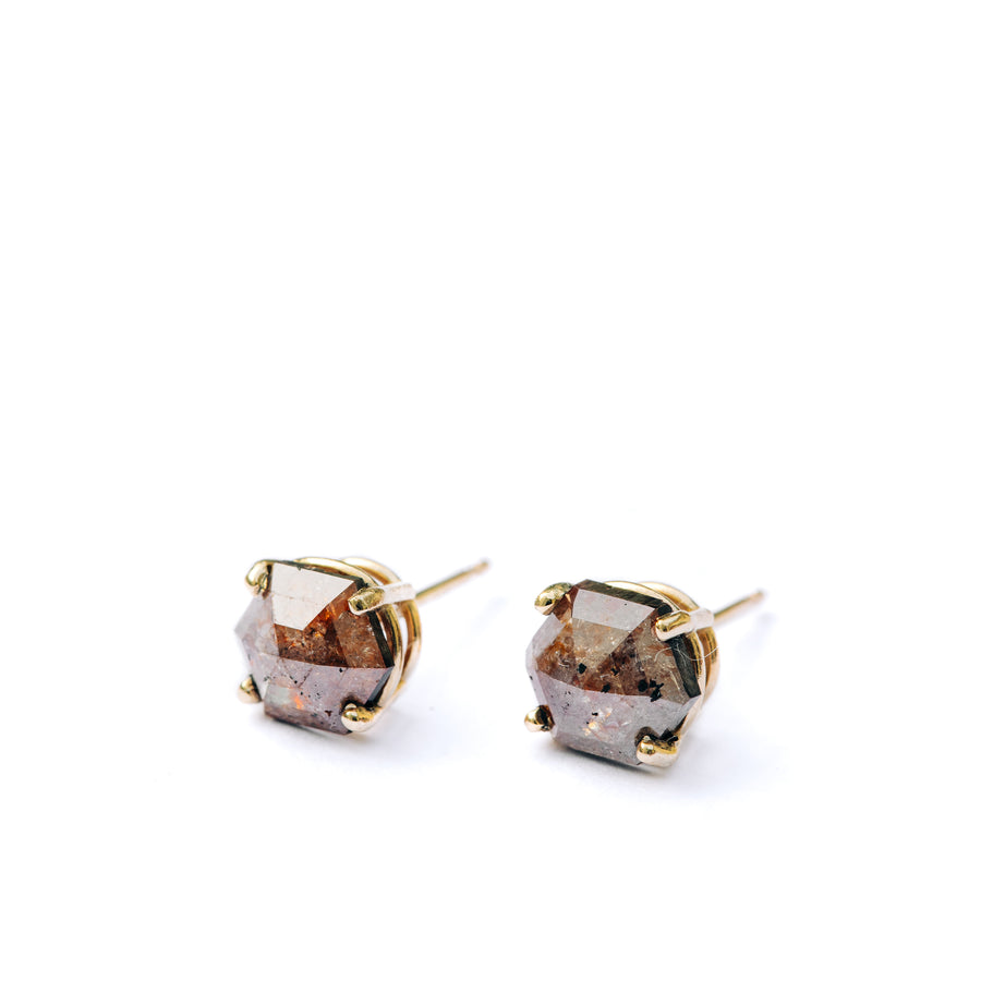 Red Hexagon Diamond Stud Earrings - MTD