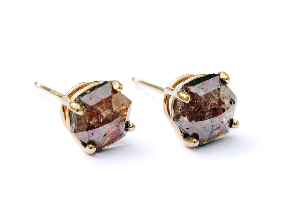 Red Hexagon Diamond Stud Earrings - MTD