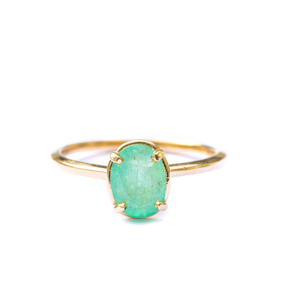 Aruba | Light Green Emerald Engagement Ring Smooth Thin Band - MTD