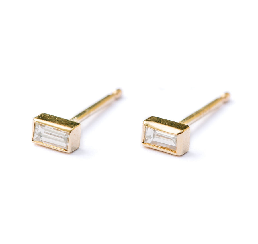 Tiny Emerald Cut Diamond Studs - MTD