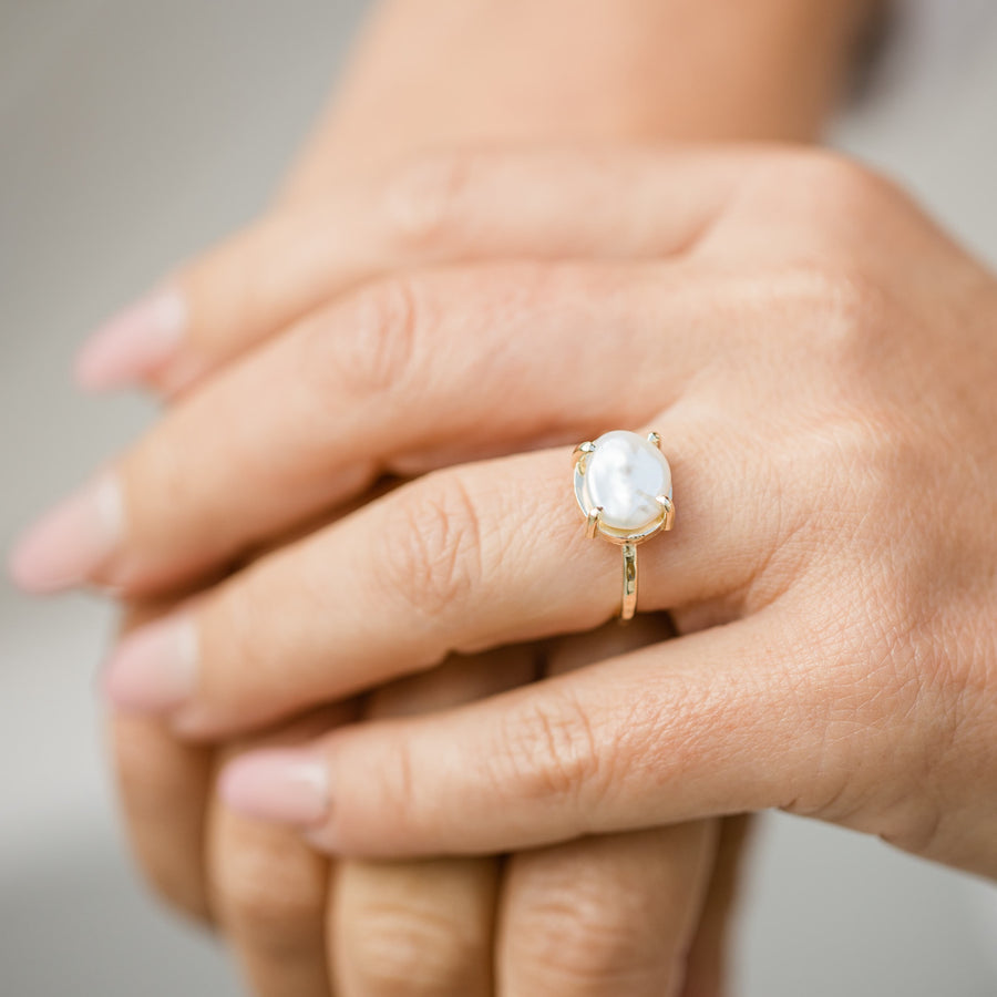 Aloha Clouds | White Keshi Pearl Engagement Ring - MTD