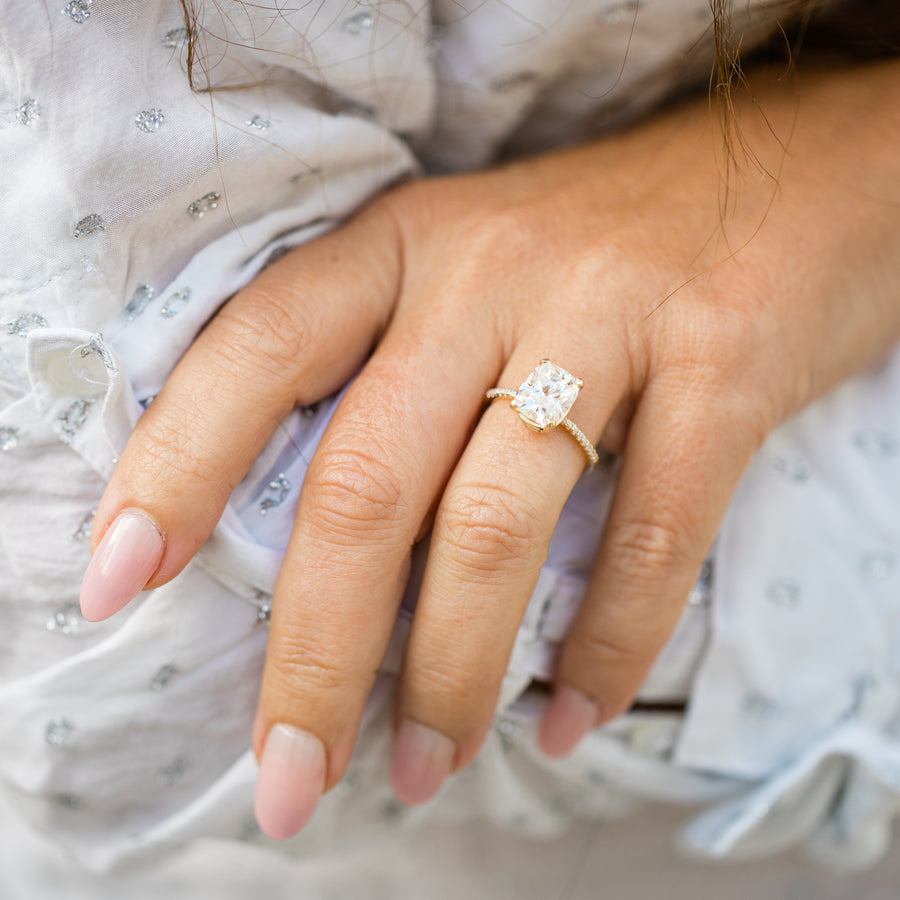 Journee in Diamonds | Elongated Cushion Cut Moissanite with Pave Diamond Band - MTD