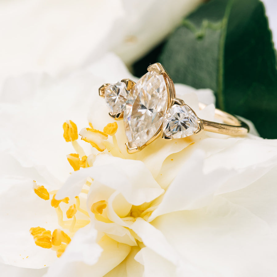 North Star | Marquise and Trillion Three Stone Moissanite Engagement Ring 14k Yellow Gold - MTD