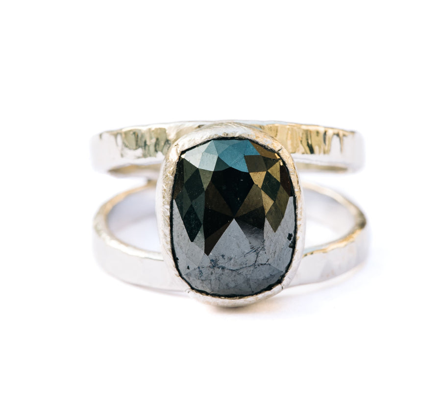 Mysterious | Elongated Cushion Cut Black Rose Cut Diamond Split Band Engagement Ring - MTD