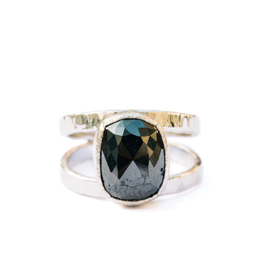 Mysterious | Elongated Cushion Cut Black Rose Cut Diamond Split Band Engagement Ring - MTD
