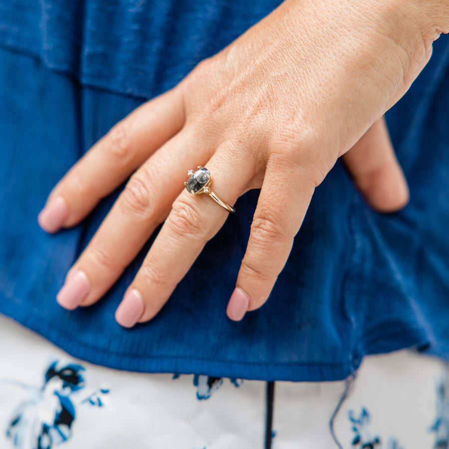Stars in the Night | Gray Rose Cut Diamond Three Stone Engagement Ring - MTD