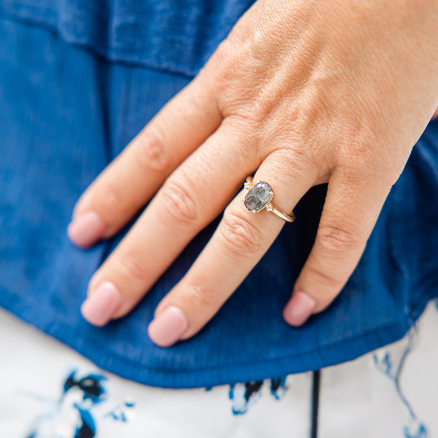 Stars in the Night | Gray Rose Cut Diamond Three Stone Engagement Ring - MTD