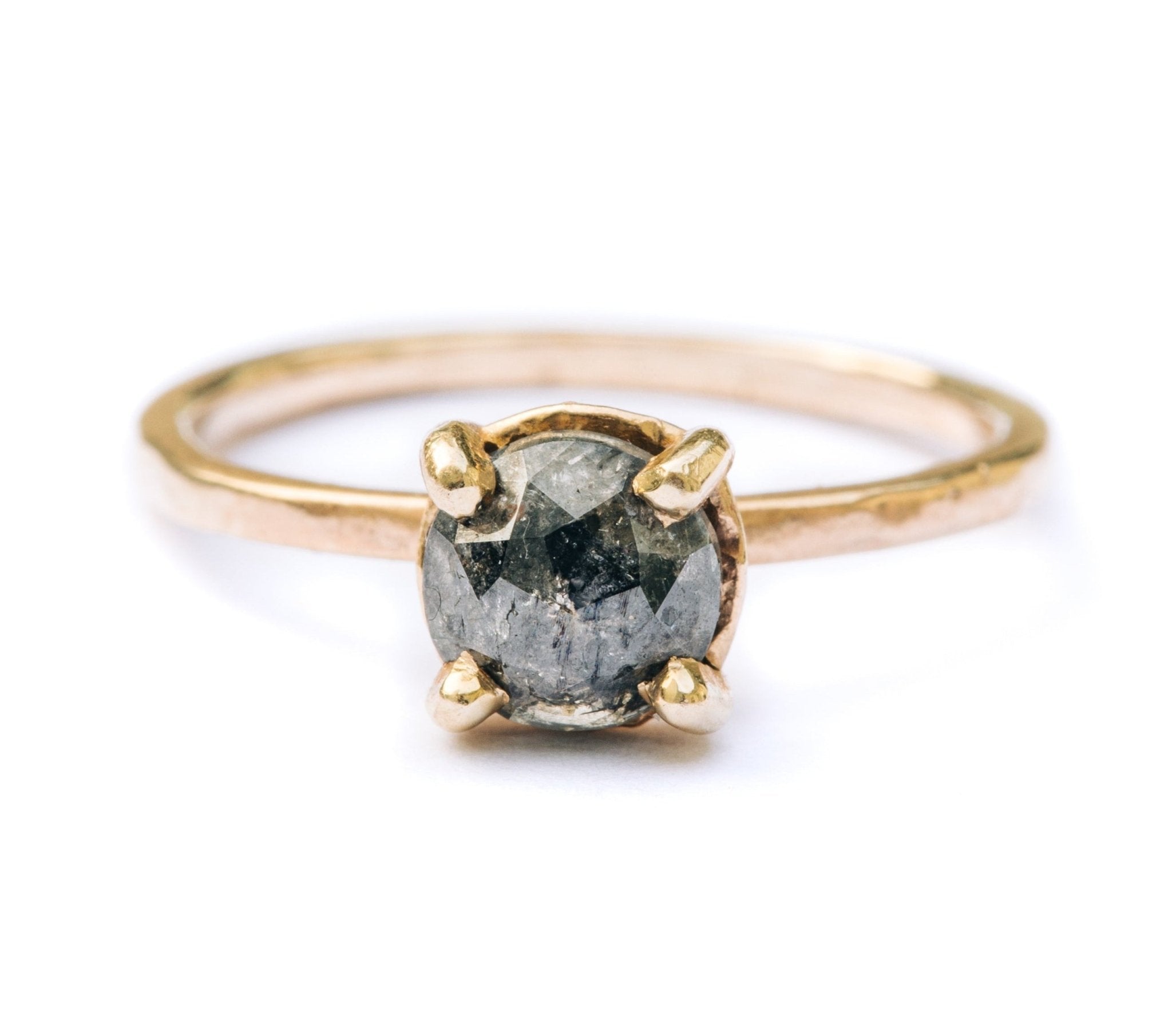 Emily | Dark Gray Salt and Pepper Diamond Engagement Ring Hammered Gold - MTD