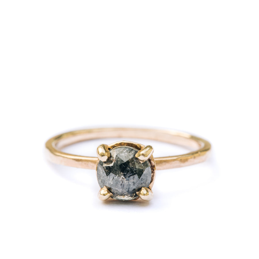 Emily | Dark Gray Salt and Pepper Diamond Engagement Ring Hammered Gold - MTD