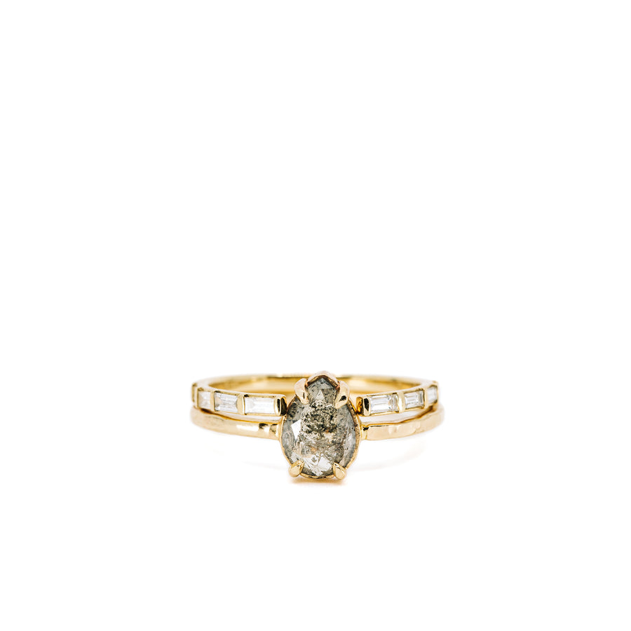 Nova | Pear Salt and Pepper Diamond Engagement Low Profile Hammered 14k Reycyled Gold - MTD