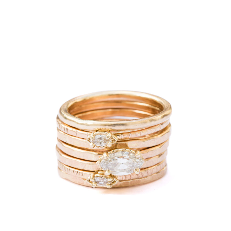 Diane | Thin Hammered Stacking Rings with Diamonds 14k Recycled Gold Engagement Ring Set - MTD