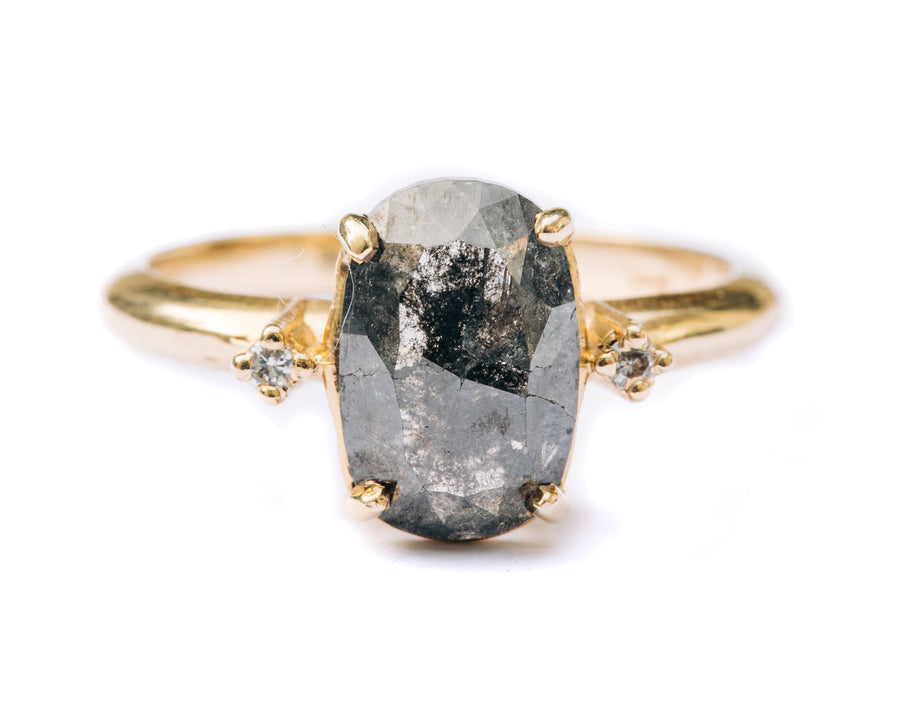 Stars in the Night | Gray Rose Cut Diamond Three Stone Engagement Ring - MTD