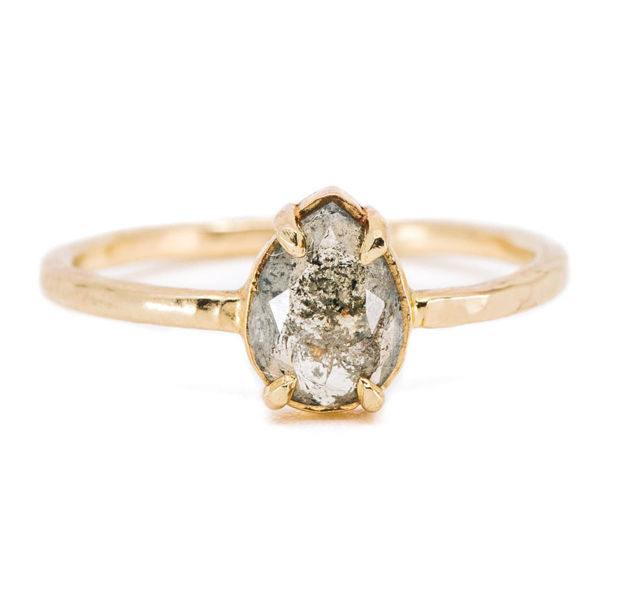 Nova | Pear Salt and Pepper Diamond Engagement Low Profile Hammered 14k Reycyled Gold - MTD