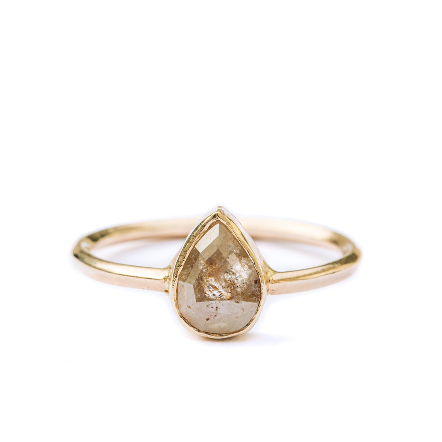 Heidi | Champagne Pear Rose Cut Diamond Bezel Set Smooth Round Band - MTD