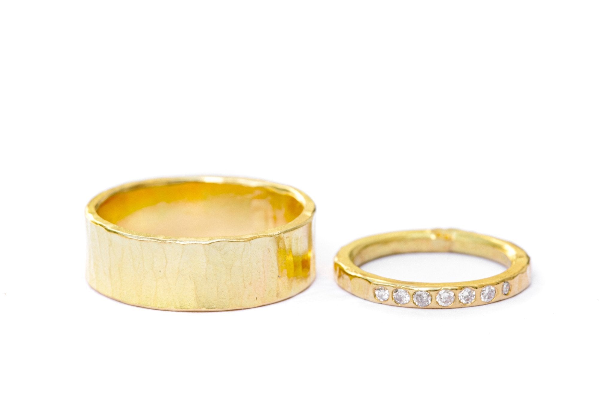Dawn Hammered Wedding Band Set | His and Hers Hammered Diamond Wedding Rings - MTD