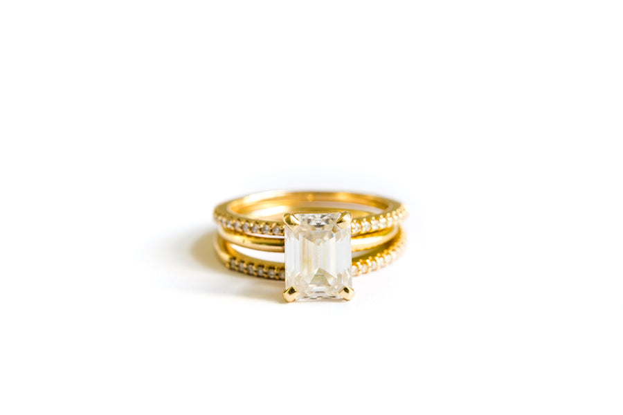Anna Emerald Cut Moissanite Engagement Ring Set | Moissanite and Stacking Diamond Engagement Ring Set - Melissa Tyson Designs