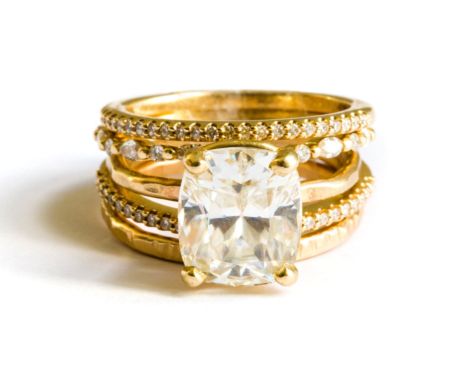 Jana | Elongated Cushion Cut Moissanite and Diamond Engagement Ring Stacking Set - Melissa Tyson Designs