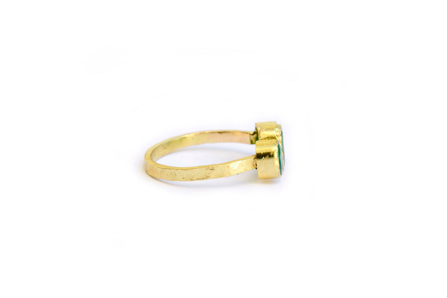 Triple Emerald Engagement Ring | Hammered 18k Gold Ring - Melissa Tyson Designs
