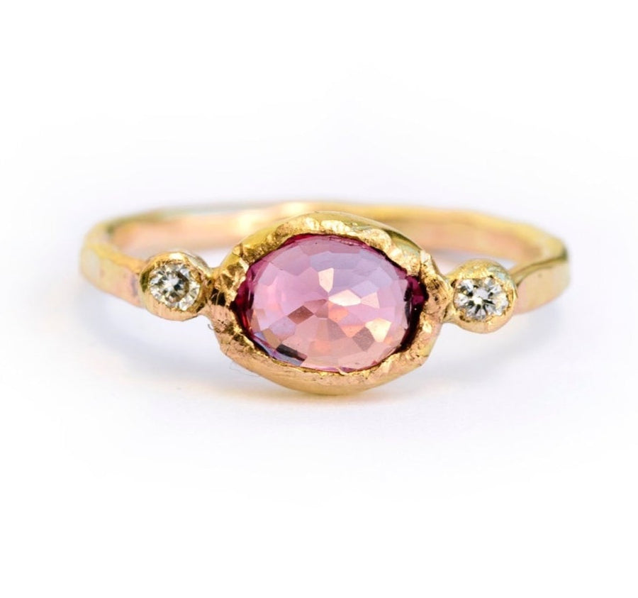 Cherry Blossom | Oval Pink Tourmaline and Diamond Engagement Ring - Melissa Tyson Designs