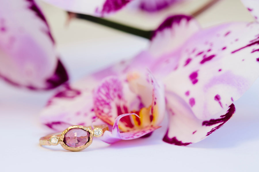 Cherry Blossom | Oval Pink Tourmaline and Diamond Engagement Ring - Melissa Tyson Designs