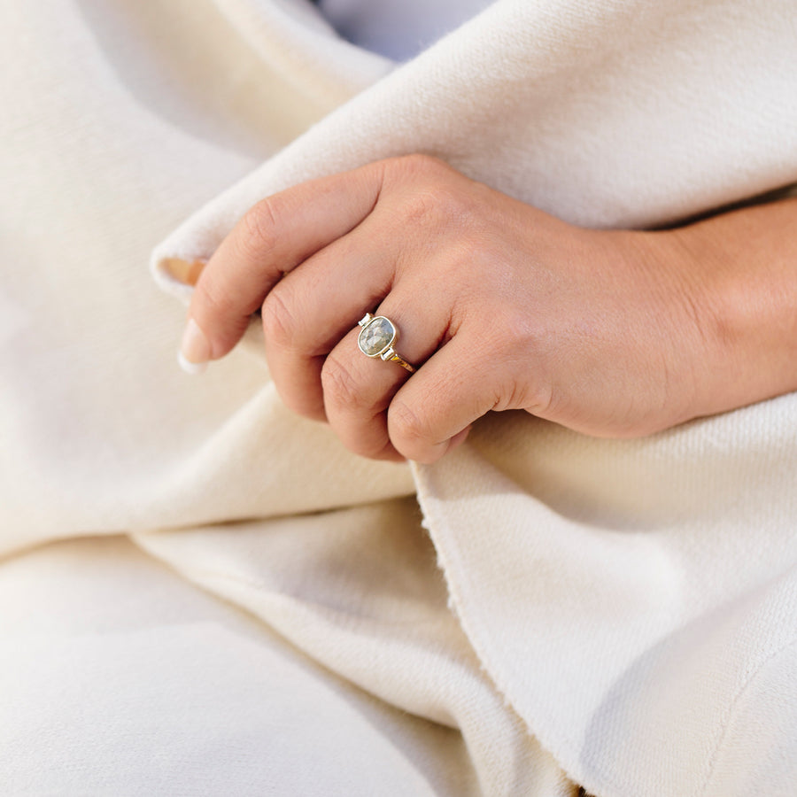 Salt and Pepper Three Diamond Engagement Ring - Melissa Tyson Designs
