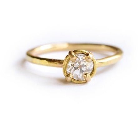 Elizabeth | Old Mine Cut Diamond Engagement Ring Hammered 14k Recycled Gold - MTD