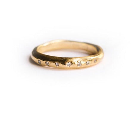 Halo Moon Wedding Band | 14k Recycled Organic Gold Diamond Wedding Band - Melissa Tyson Designs