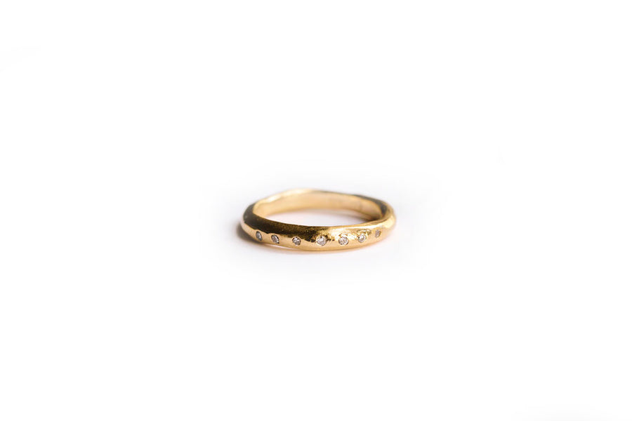 Halo Moon Wedding Band | 14k Recycled Organic Gold Diamond Wedding Band - Melissa Tyson Designs