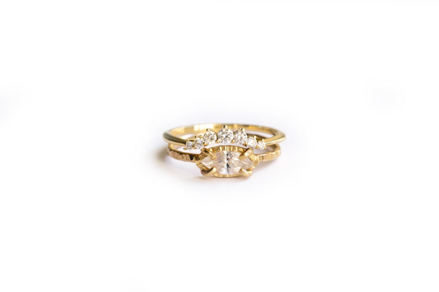 Fluttering Engagement Ring Set | Marquise Diamond Engagement Ring Hammered 14k Gold - Melissa Tyson Designs