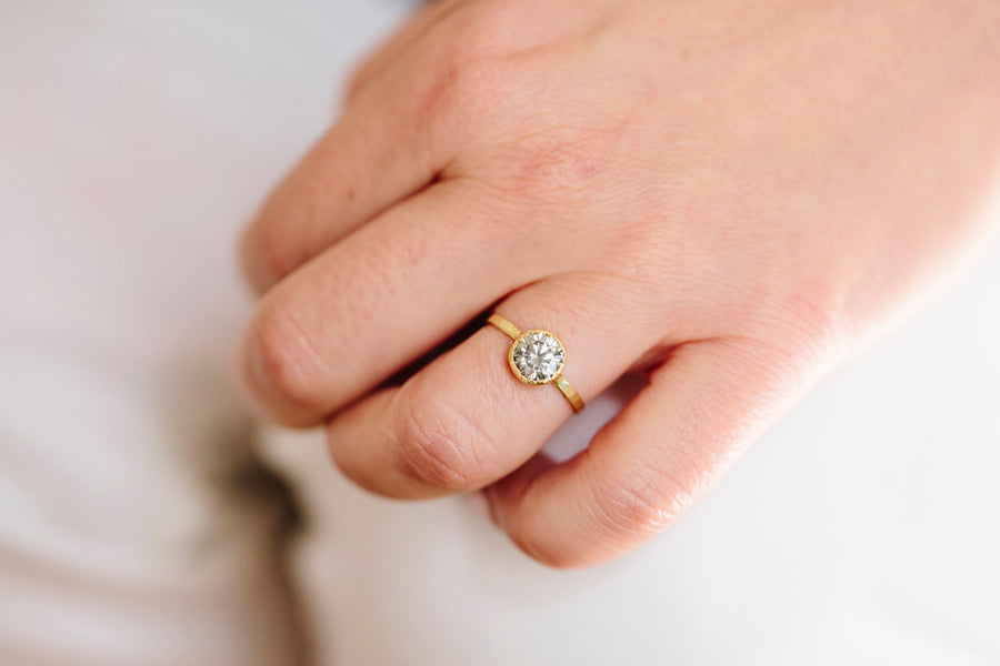 Gray Glitter | Gray Moissanite Engagement Ring Hammered 18k Recycled Gold - Melissa Tyson Designs