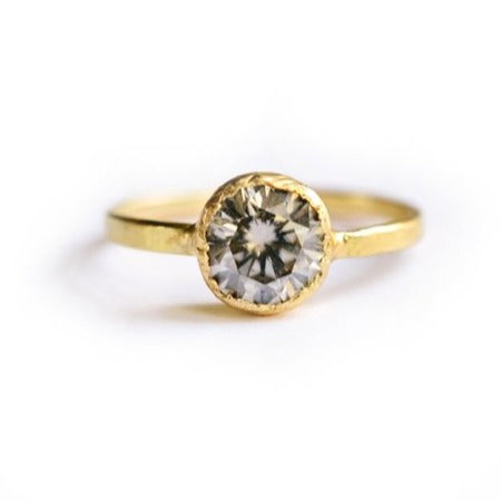 Gray Glitter | Gray Moissanite Engagement Ring Hammered 18k Recycled Gold - Melissa Tyson Designs