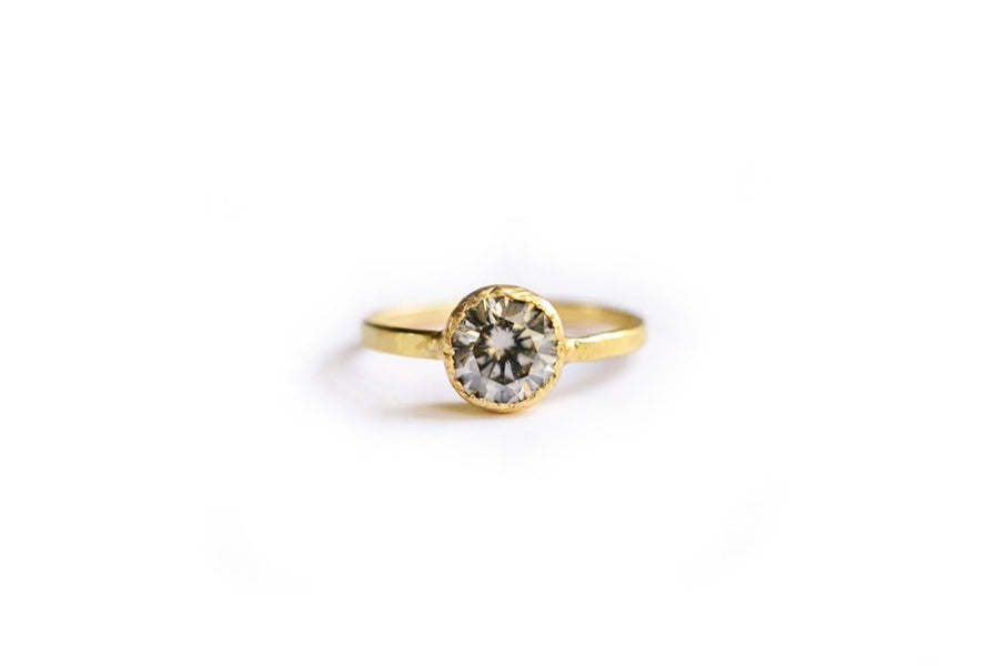 Gray Glitter | Gray Moissanite Engagement Ring Hammered 18k Recycled Gold - Melissa Tyson Designs