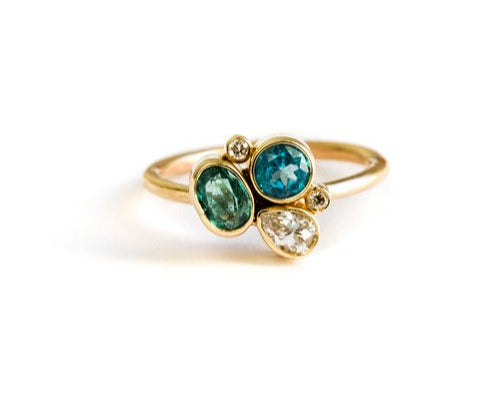 Tidal Pool Engagement Ring | Blue and Green Diamond Ring - Melissa Tyson Designs