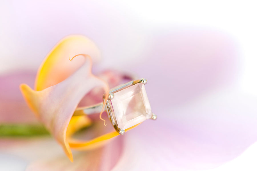 Pale Pink Rose Quartz Engagement Ring 14k White Gold - Melissa Tyson Designs