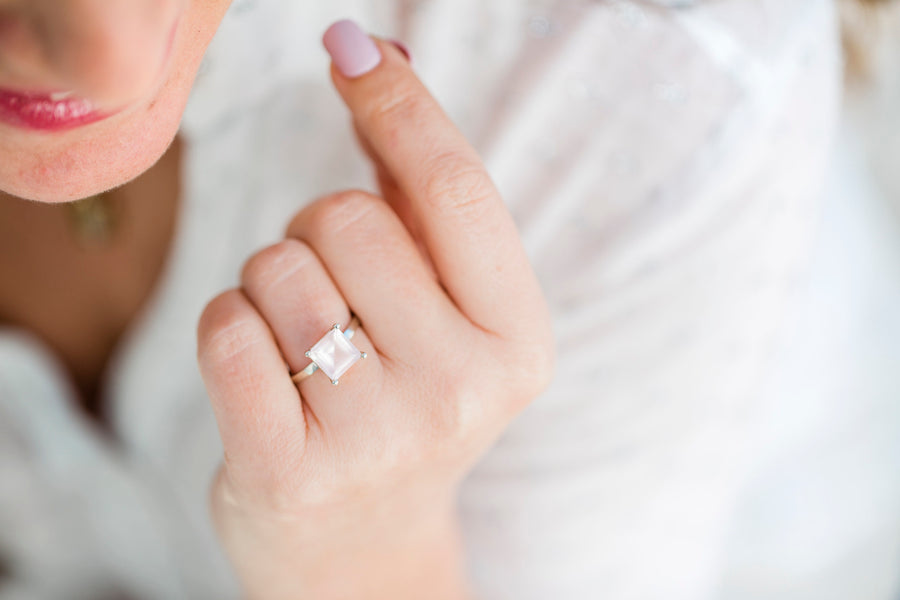 Rectangle Colorless Engagement Ring- White Quartz Promise Ring- Clear  Emerald Cut Ring- Alternative Diamond Engagement Ring- Simple Ring